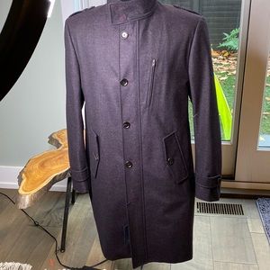 Men’s Cashmere Car Coat 5,btn front hidden double zip placket w/stand collar